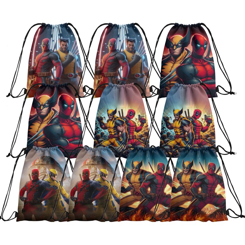 10 Packs Deadpool and Wolverine Drawstring Bag Drawstring Goodie Favor Bags for Boys and Girls Cartoon Birthday Party Decorations 10.6x13.3inch